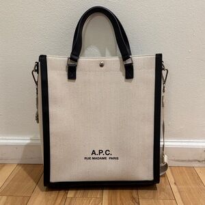 A.P.C. Beige Camille 2.0 Canvas Tote with Strap & Top Handles